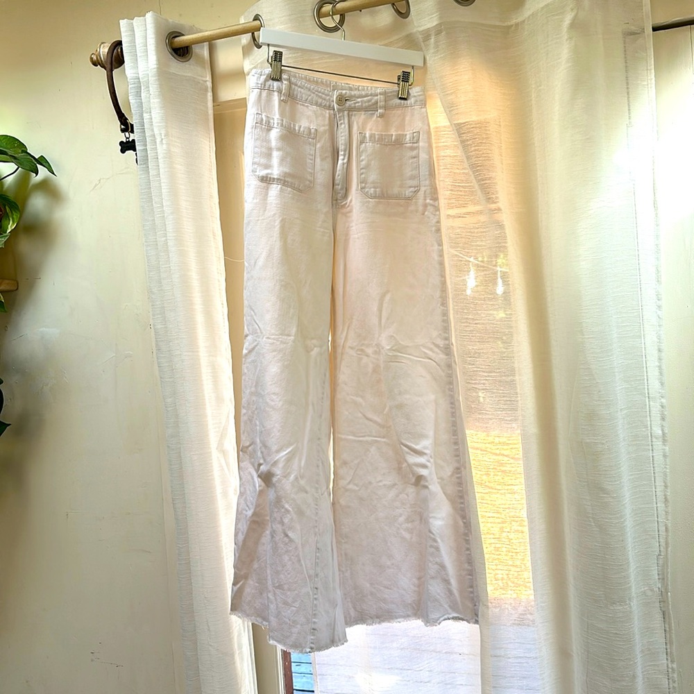 Rollas White high waist wide leg pants LINEN/COTTON